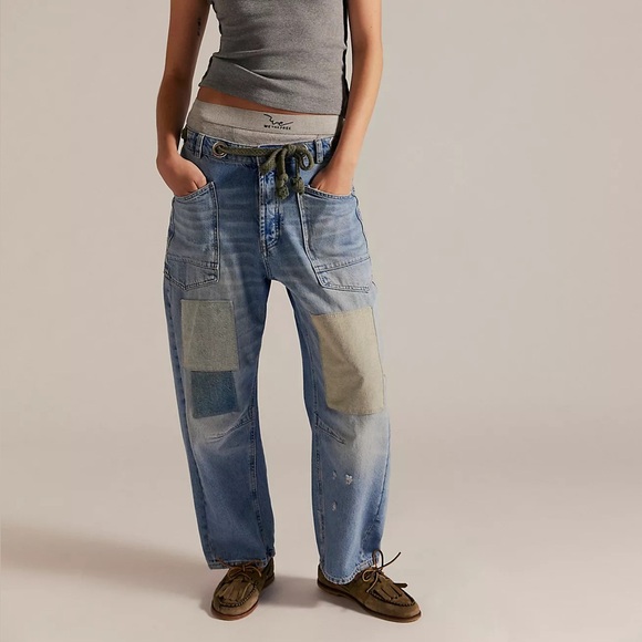 Free people We The Free Moxie Pull-On Barrel Jeans truest blue